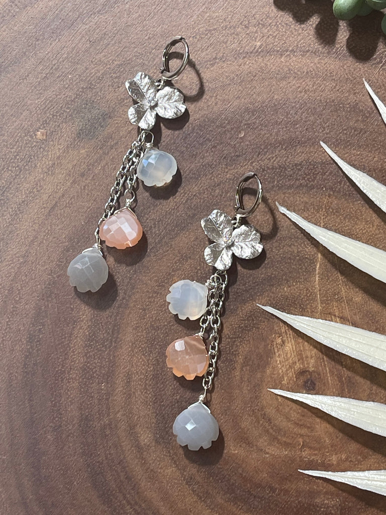 Moonstone Earrings / Gemstone Earrings/ Flower Earrings