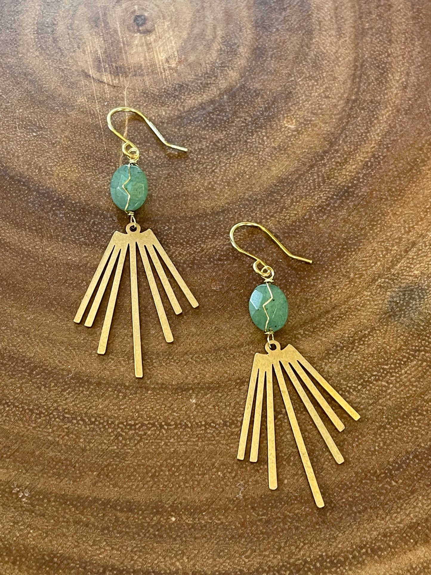 Gemstone Brass Earrings- Amethyst Earrings- Smoky Quartz