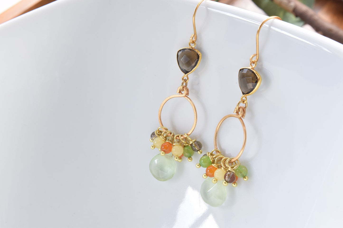 Prehnite and Topaz Quartz Earrings