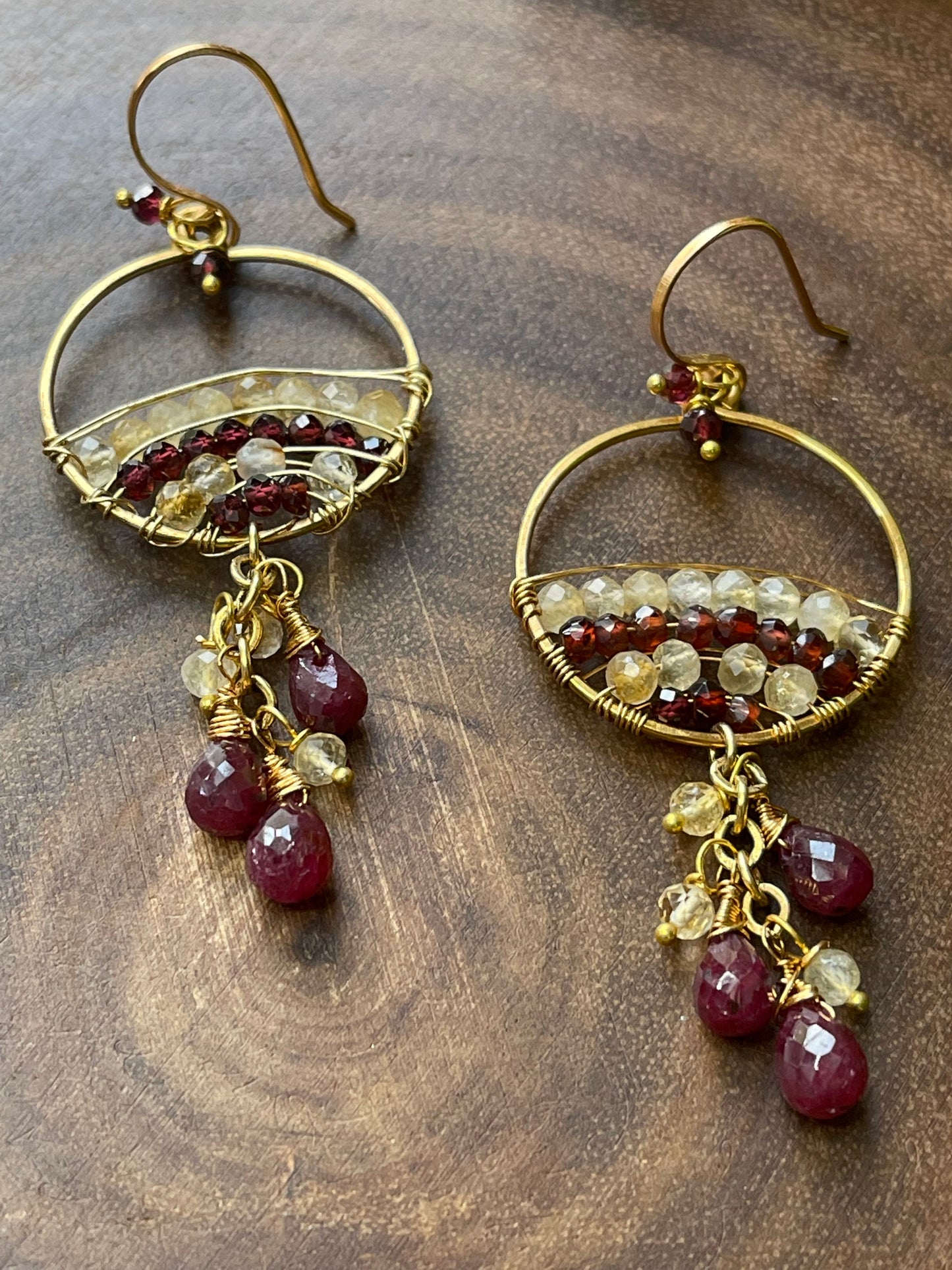Golden Rutile and Garnet Earrings