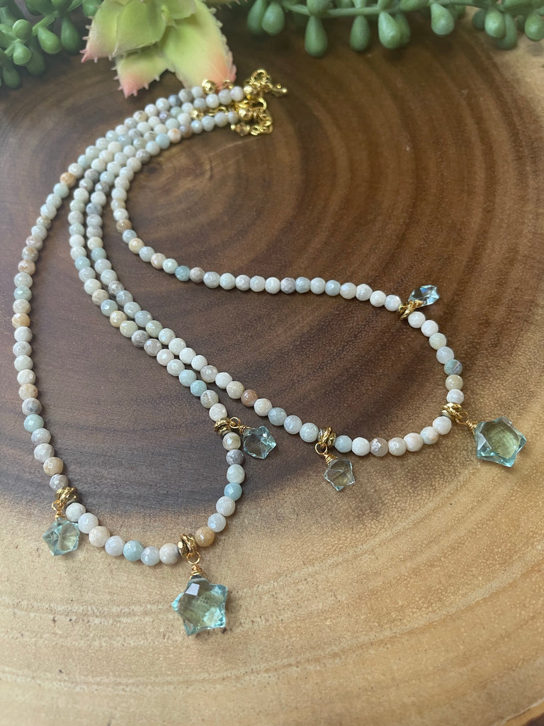 Mystic Amazonite Aquamarine Quartz Star Necklace