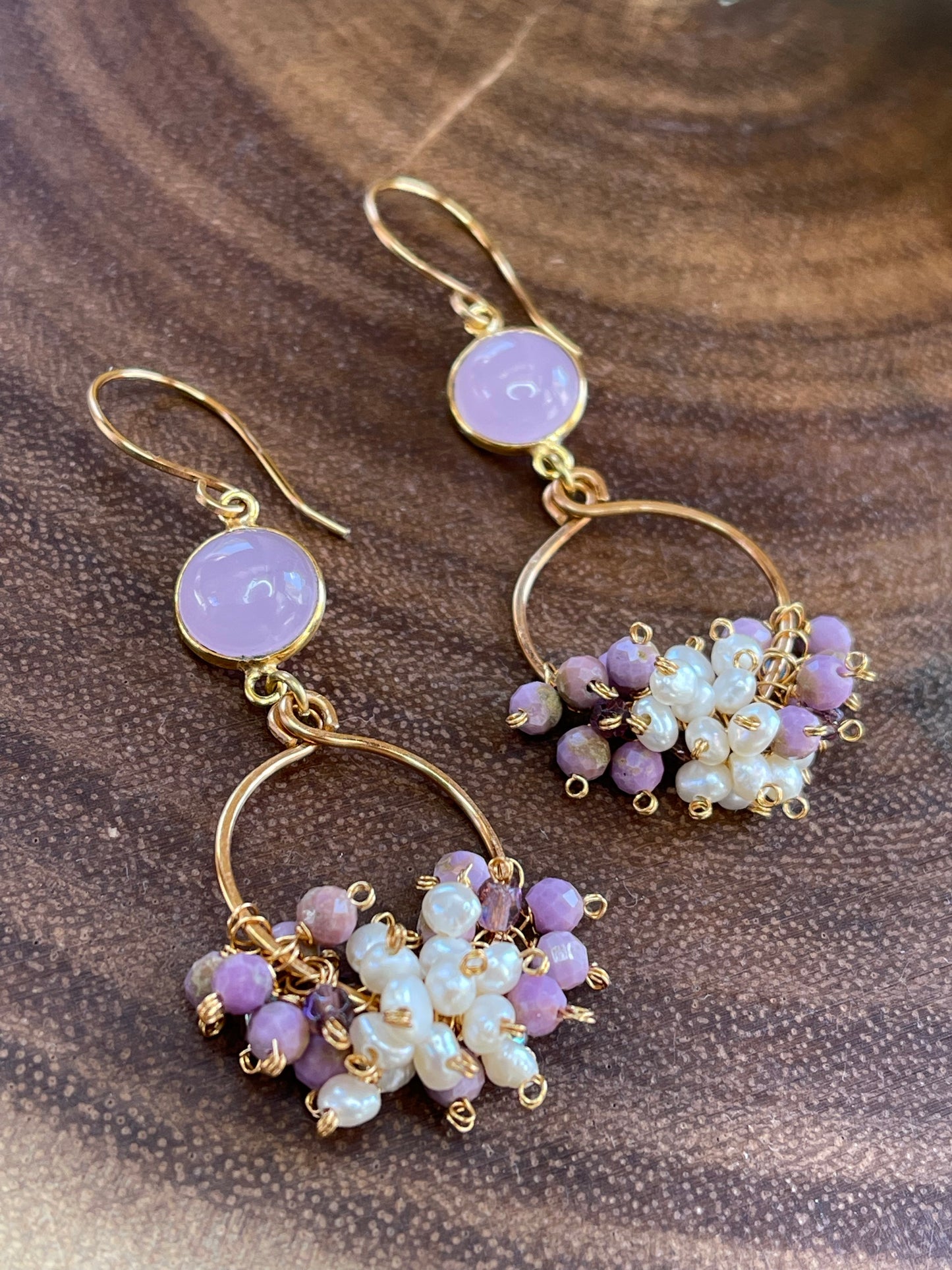 Pearls and Pink Chalcedony Earrings