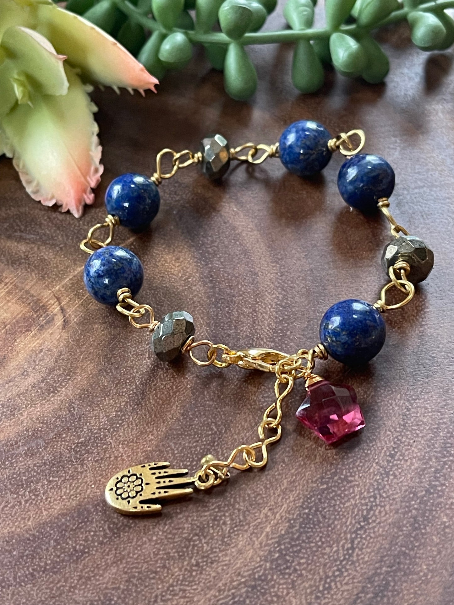 Lapis Lazuli Beaded Charm Bracelet