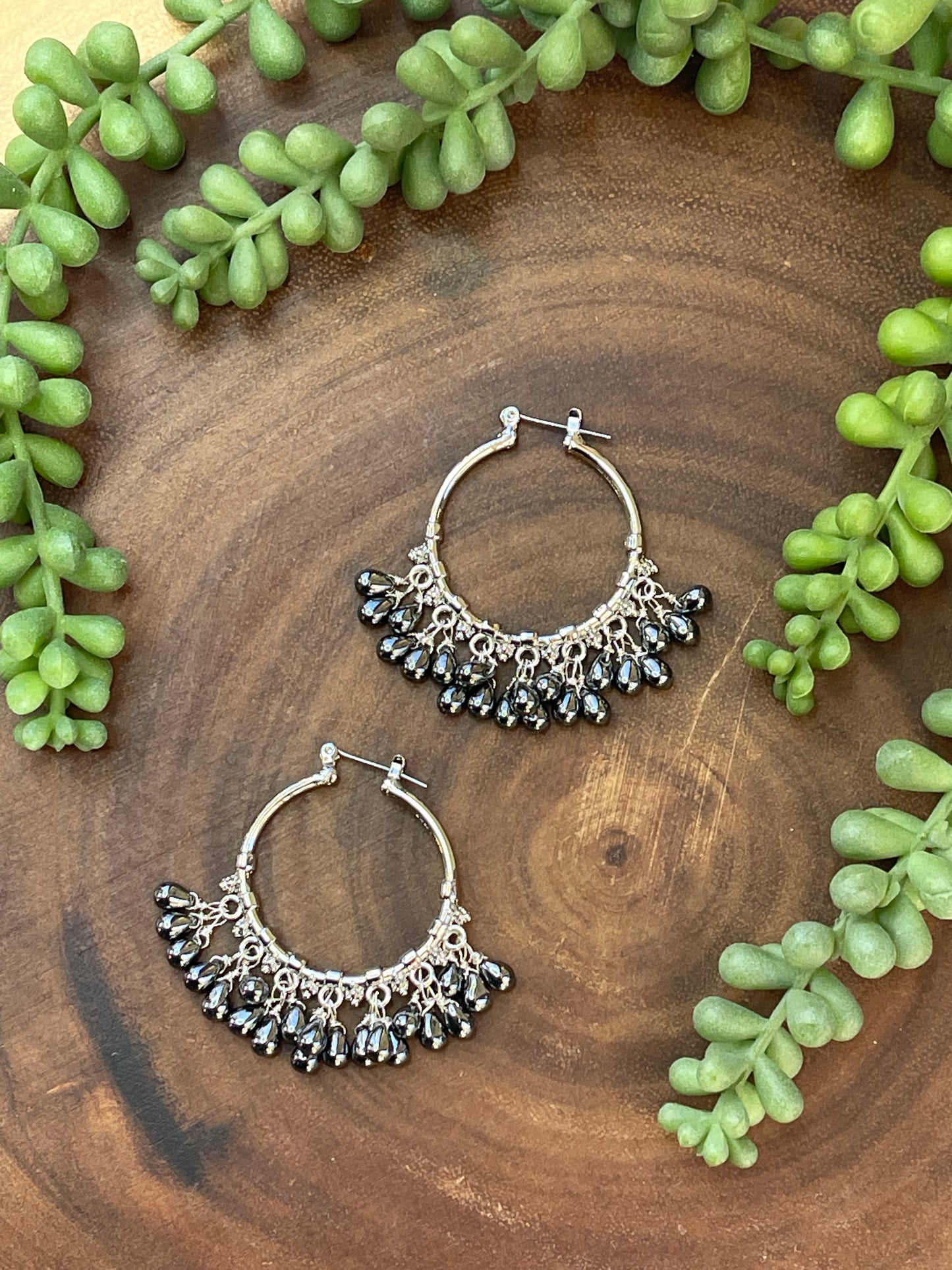Czech Hoop Silver Earrings