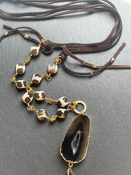 Brown Agate Tassel Necklace