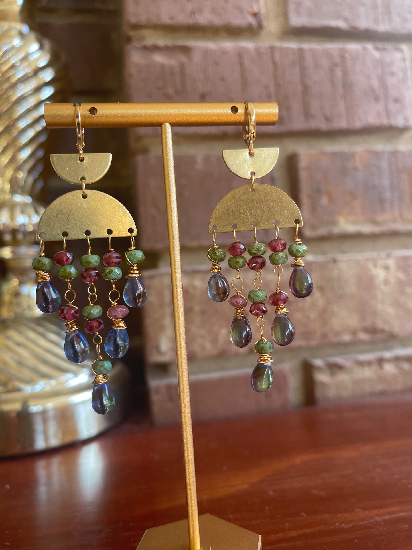 Green/Magenta Czech Beaded Earrings