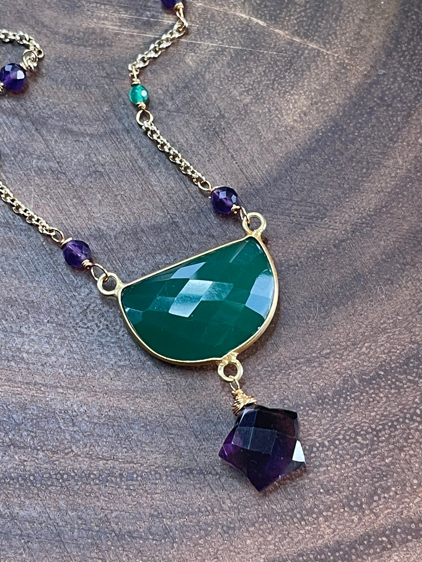 Green Chalcedony / Amethyst Quartz Necklace