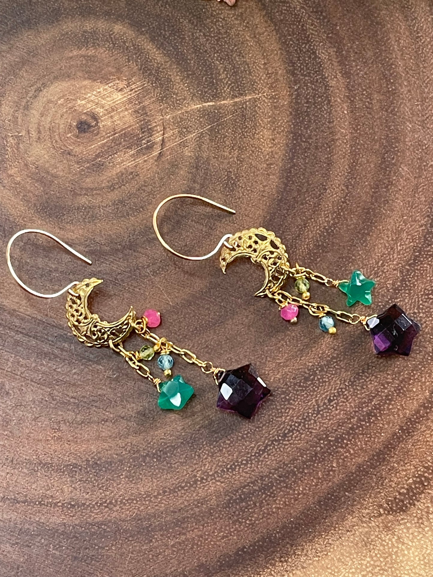 Crescent/ Amethyst Quartz Star Earrings