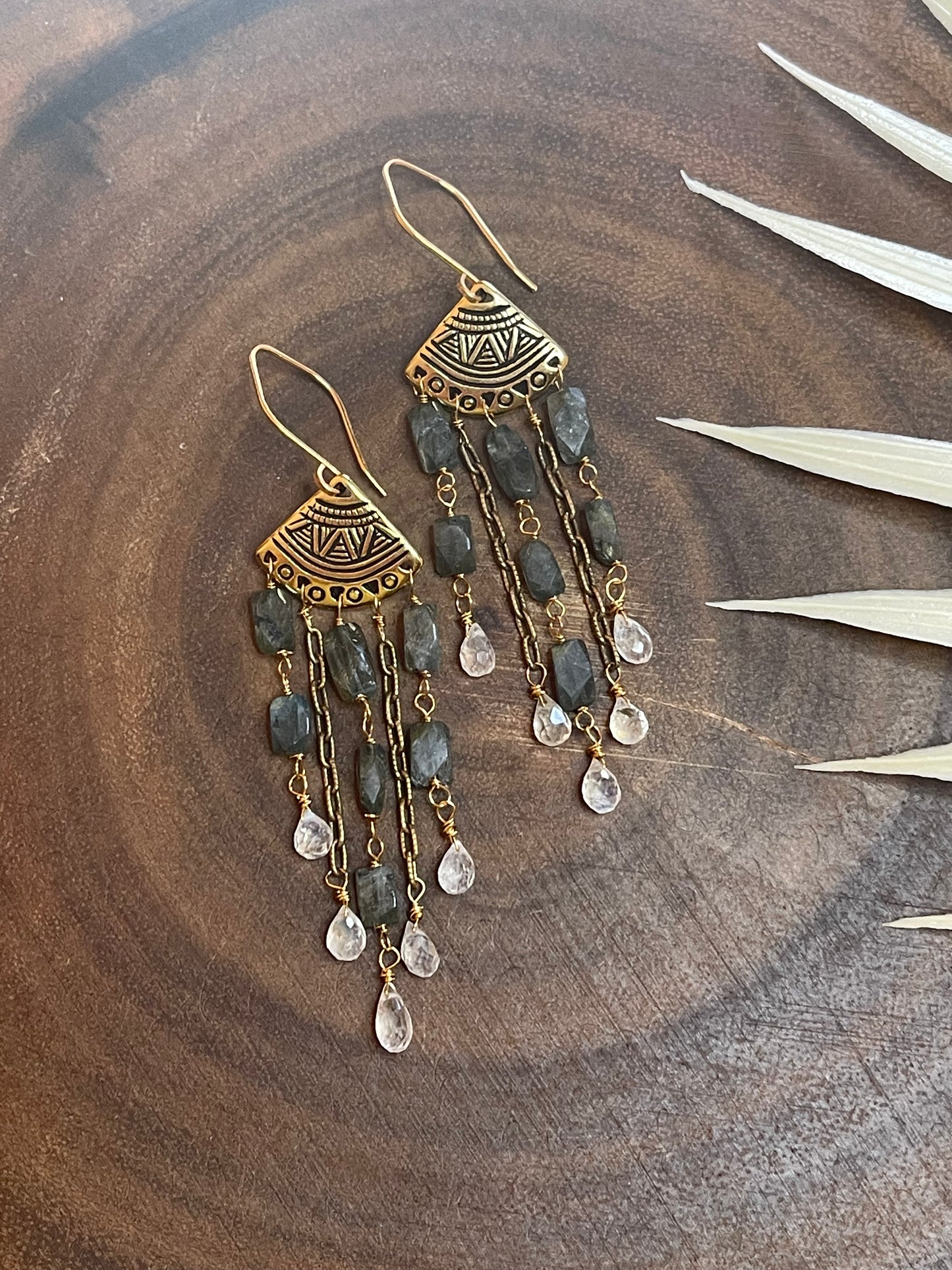 Labradorite Earrings - Moonstone Earrings - Chandelier Earrings
