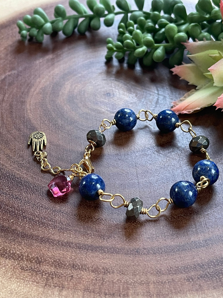 Lapis Lazuli Beaded Charm Bracelet