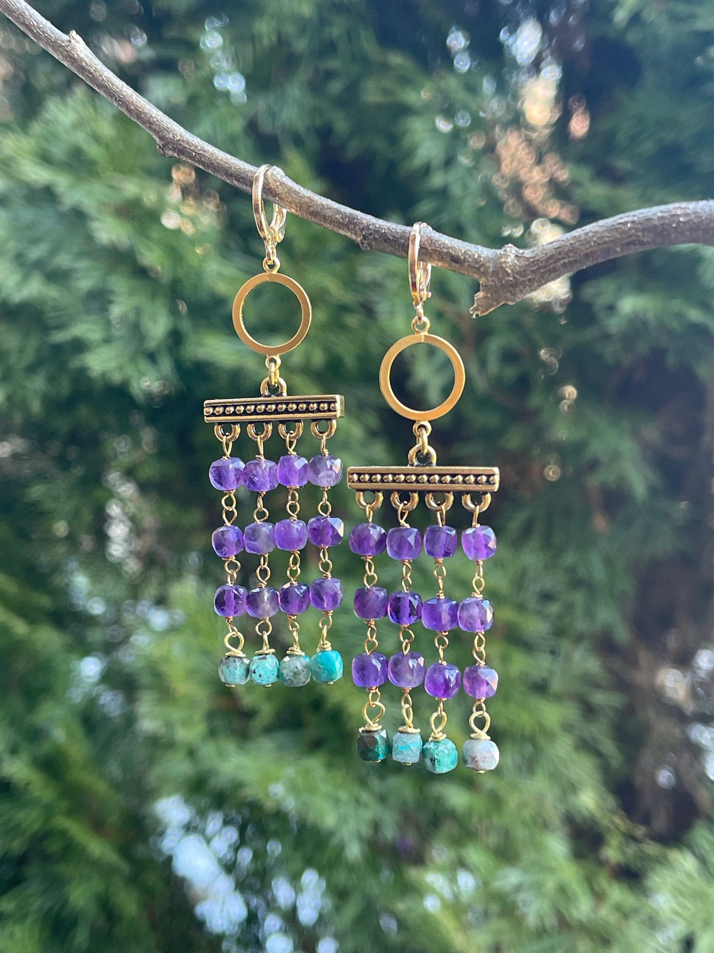 Amethyst and Chrysocolla Beaded Earrings
