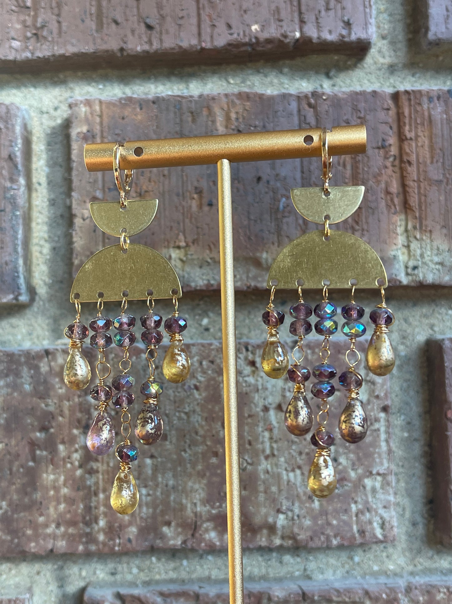 Czech Amethyst/Gold Beaded Earrings
