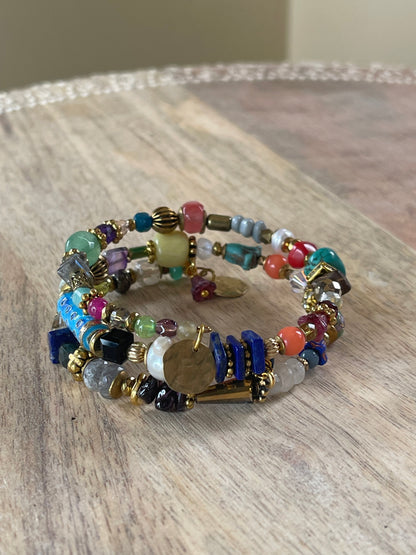 Wrap Bracelet - Bangle Bracelet - Gemstone Bracelet - Beaded Bracelet