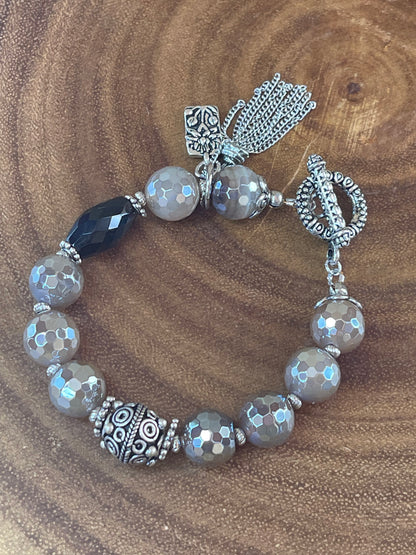 Mystic Agate & Smoky Quartz Bracelet with Silver Tassel