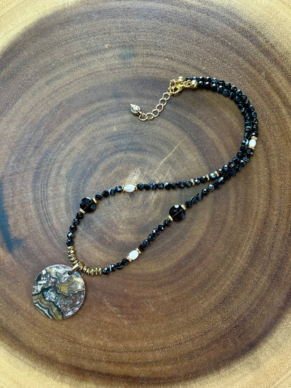 Black Agate Necklace - Jasper Necklace - Black Necklace