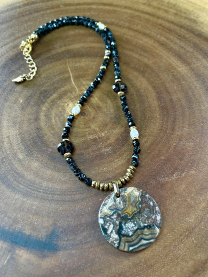 Black Agate Necklace - Jasper Necklace - Black Necklace