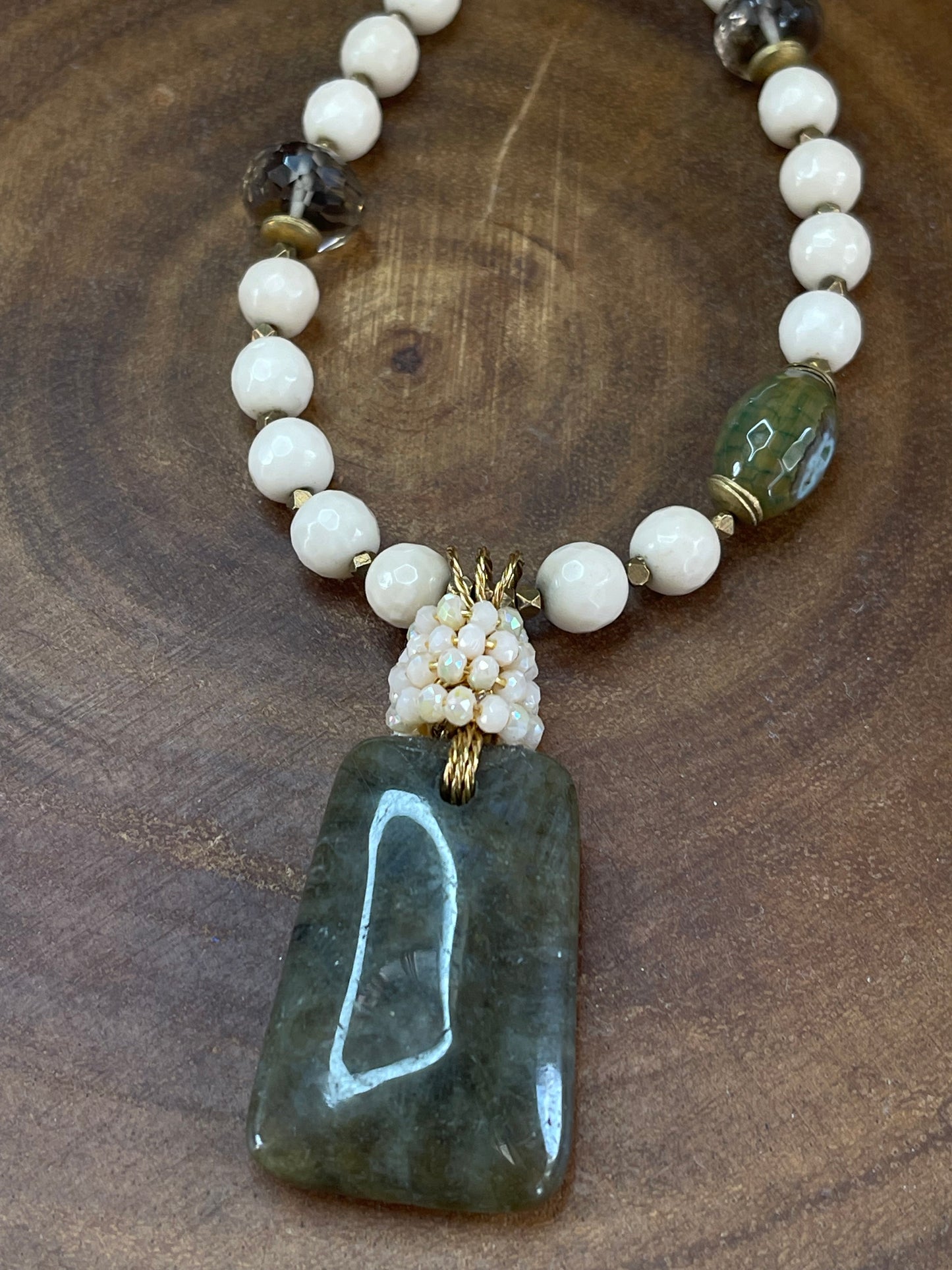 Labradorite Necklace - Green Labradorite - Beaded Necklace