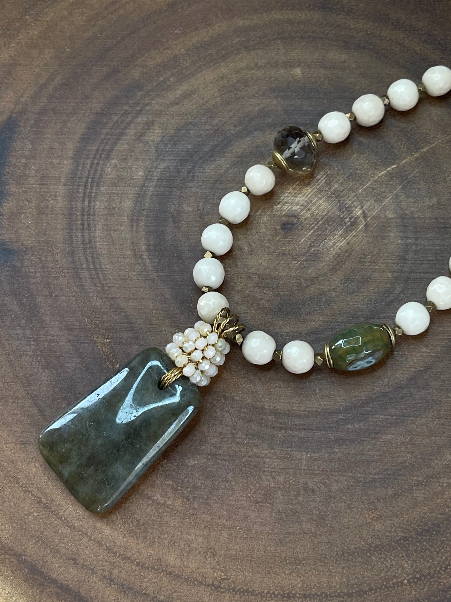 Labradorite Necklace - Green Labradorite - Beaded Necklace