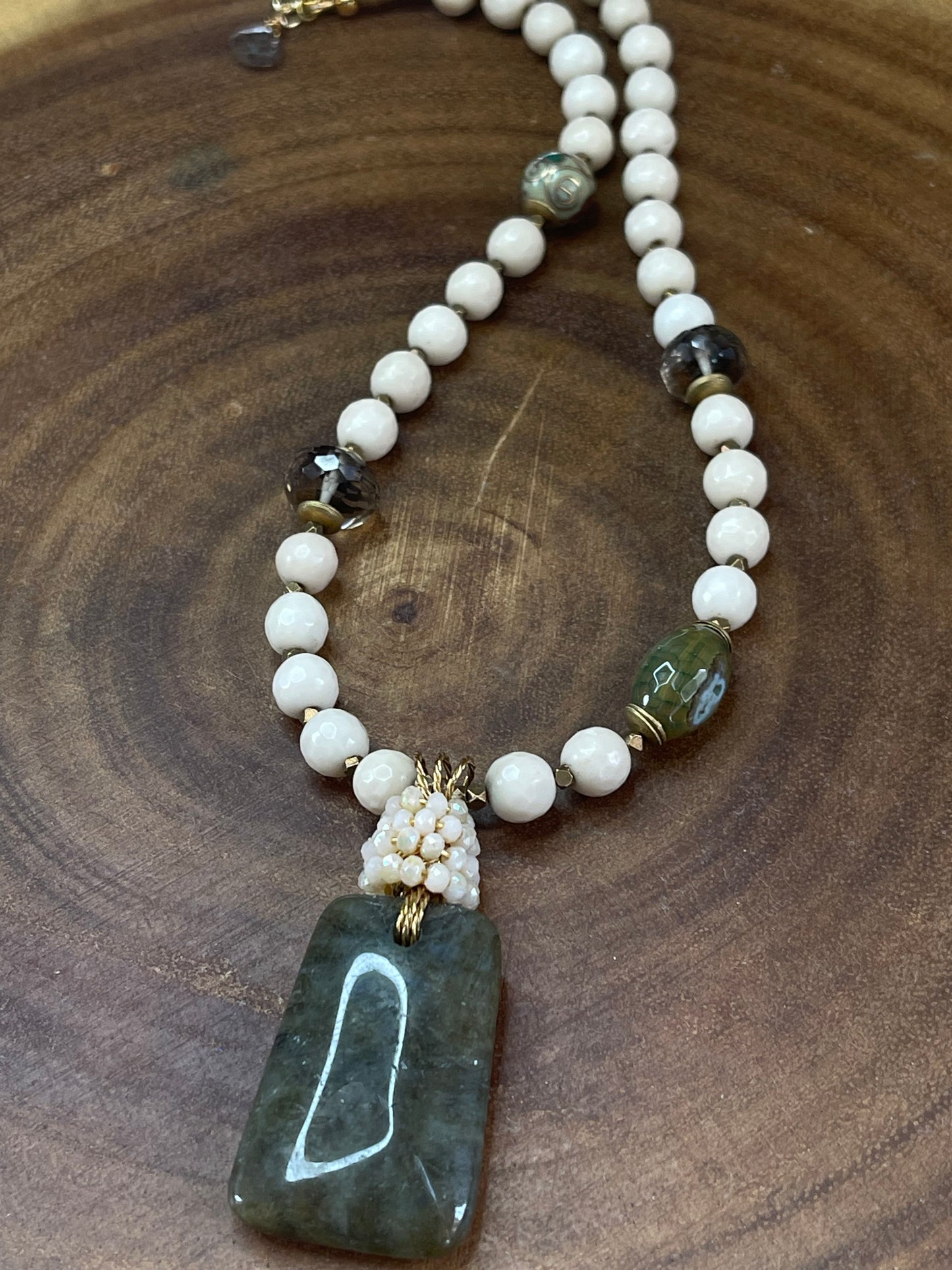 Labradorite Necklace - Green Labradorite - Beaded Necklace