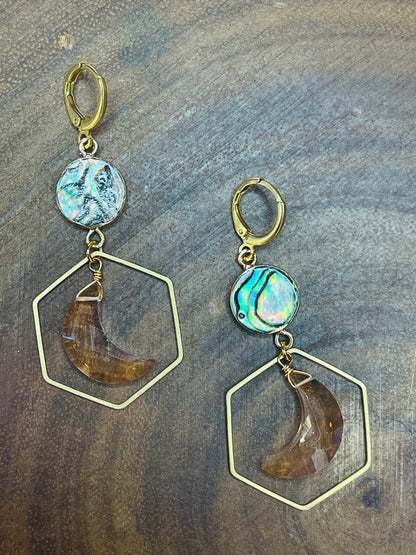 Moon Earrings - Abalone Earrings - Shell Earrings - Celestial Earrings