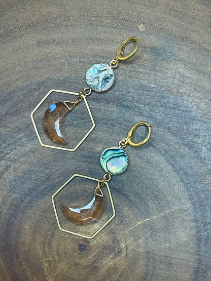 Moon Earrings - Abalone Earrings - Shell Earrings - Celestial Earrings