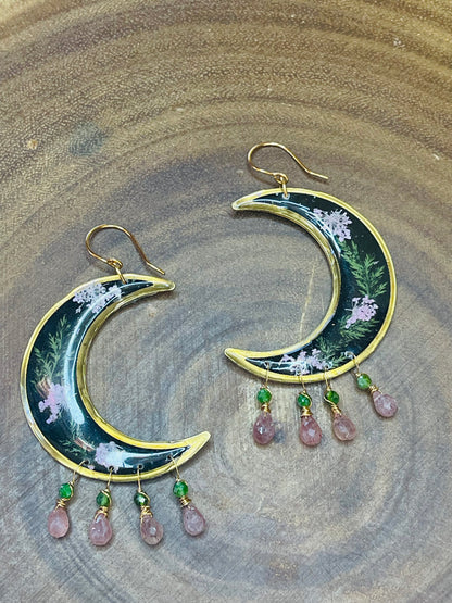 Moon Earrings - Celestial Earrings - Resin Earrings - Flower Earrings