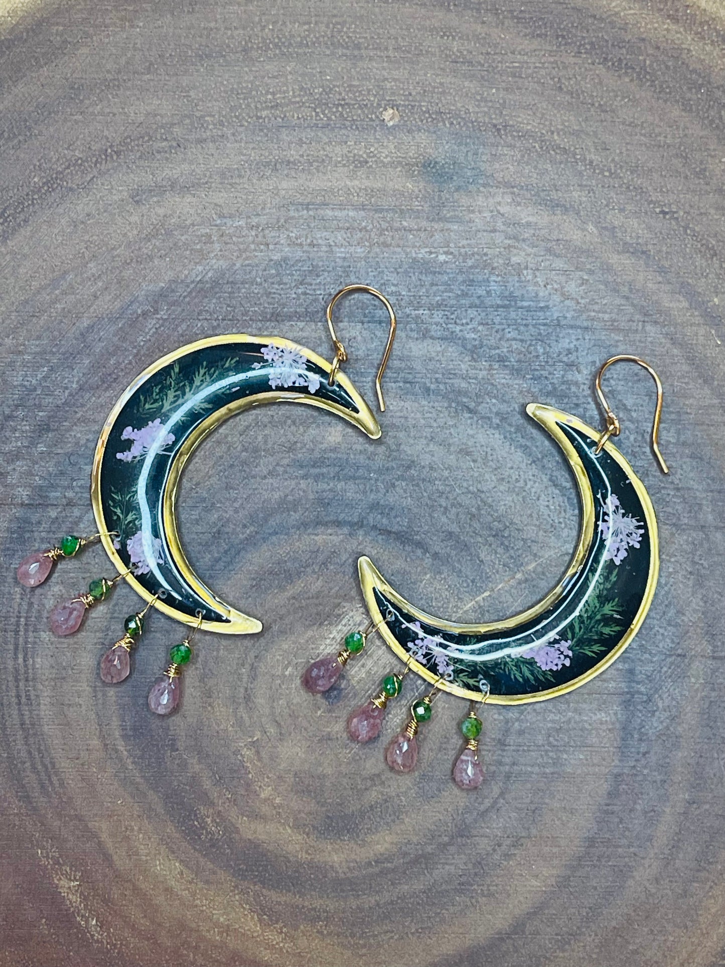 Moon Earrings - Celestial Earrings - Resin Earrings - Flower Earrings