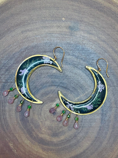 Moon Earrings - Celestial Earrings - Resin Earrings - Flower Earrings
