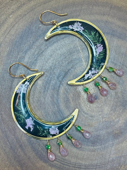 Moon Earrings - Celestial Earrings - Resin Earrings - Flower Earrings