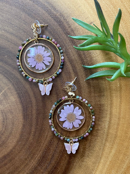 Pink Tourmaline Earrings - Butterfly Earrings - Pink Earrings