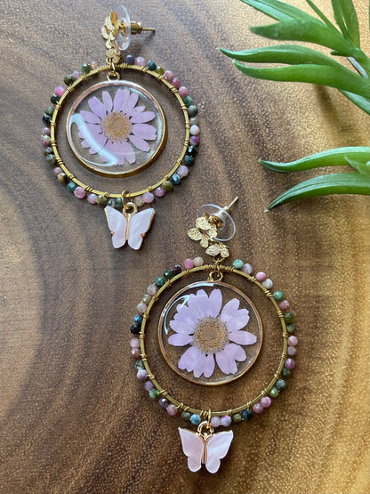 Pink Tourmaline Earrings - Butterfly Earrings - Pink Earrings