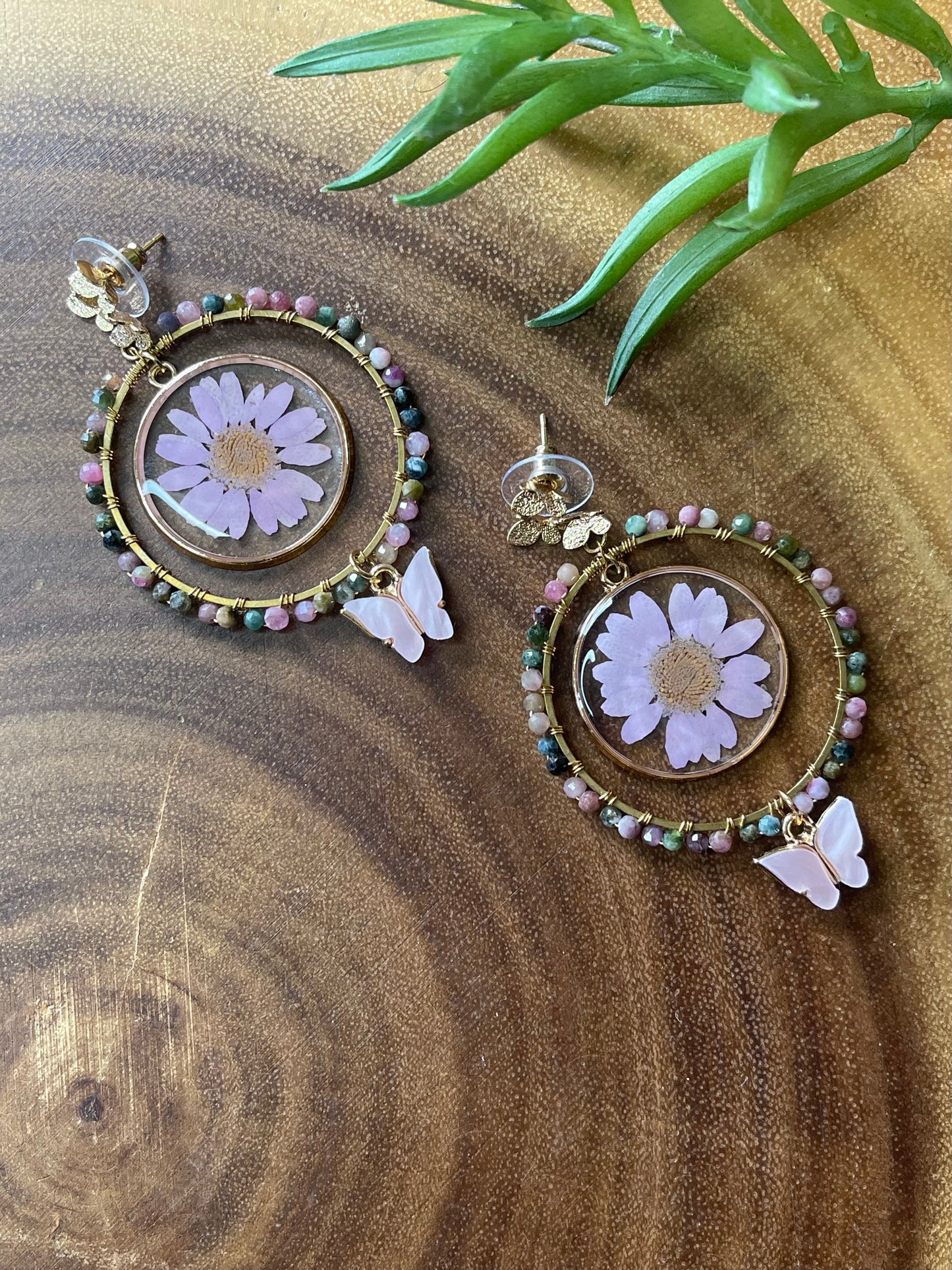 Pink Tourmaline Earrings - Butterfly Earrings - Pink Earrings