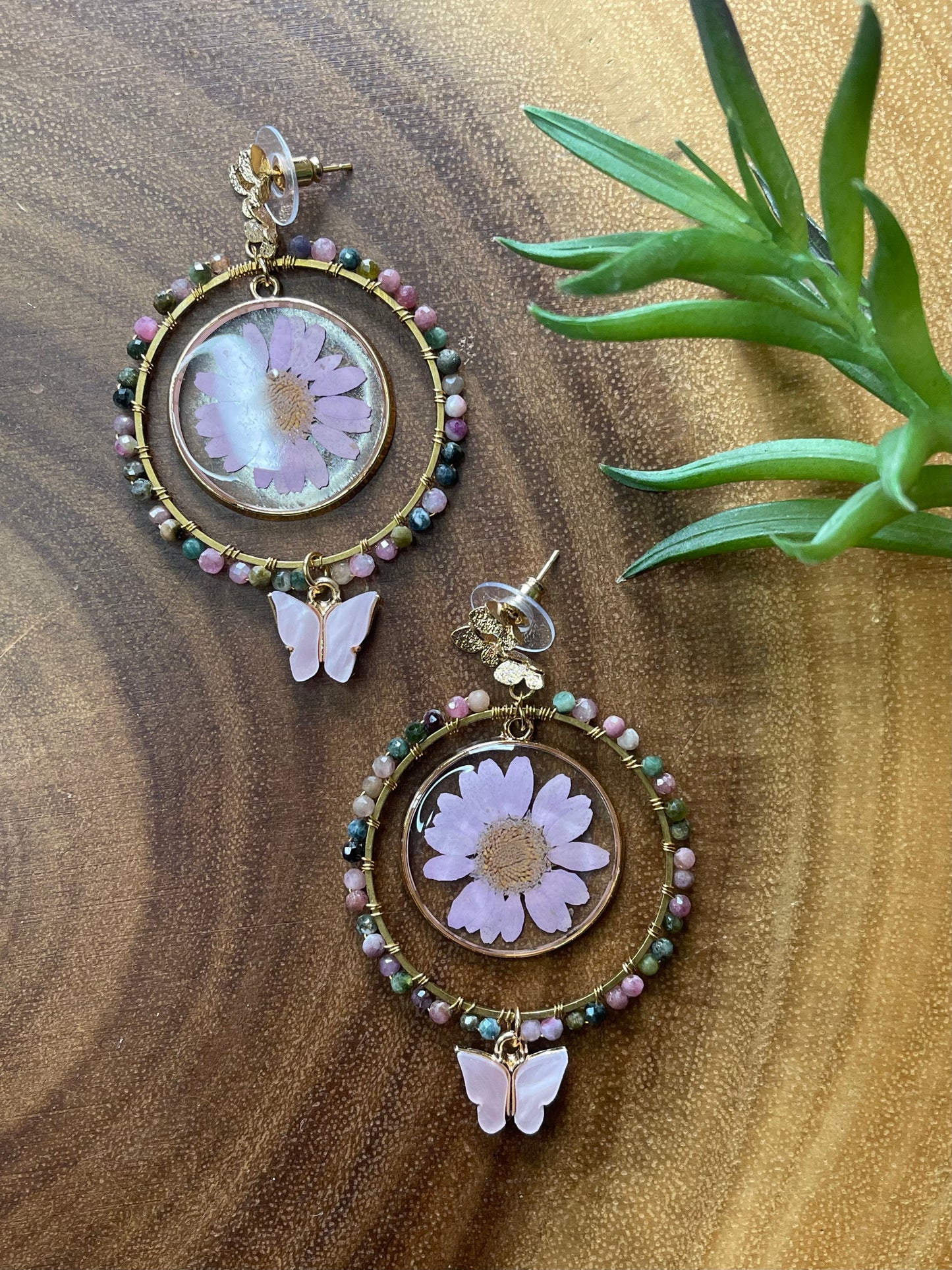 Pink Tourmaline Earrings - Butterfly Earrings - Pink Earrings