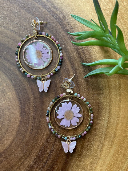 Pink Tourmaline Earrings - Butterfly Earrings - Pink Earrings