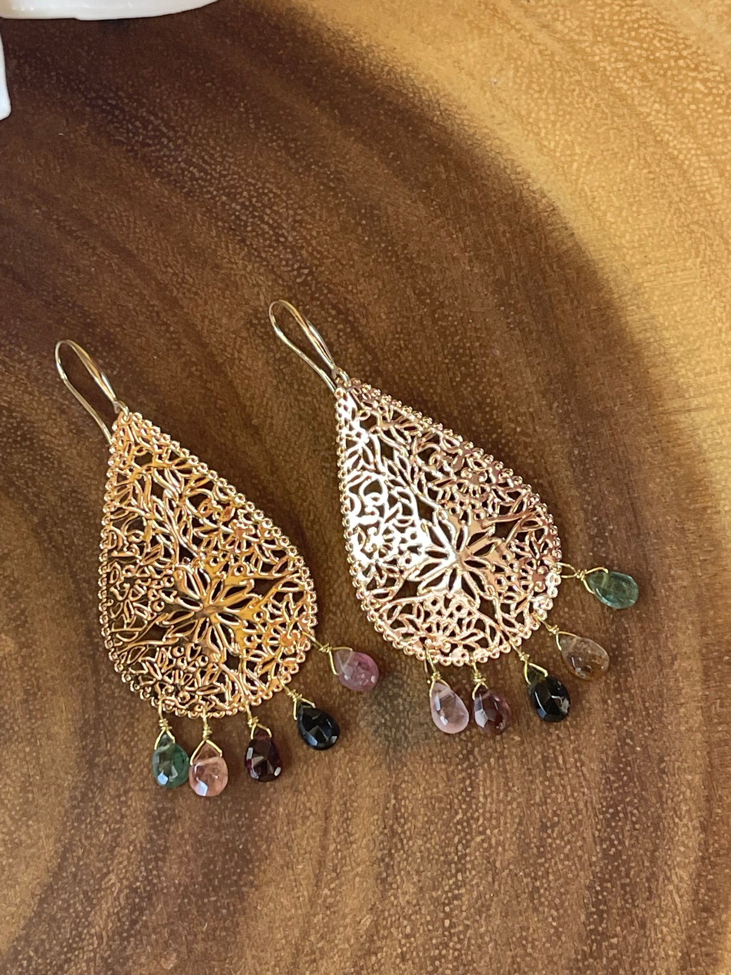 Gemstone Earrings - Chandelier Earrings - Moonstones - Tourmaline