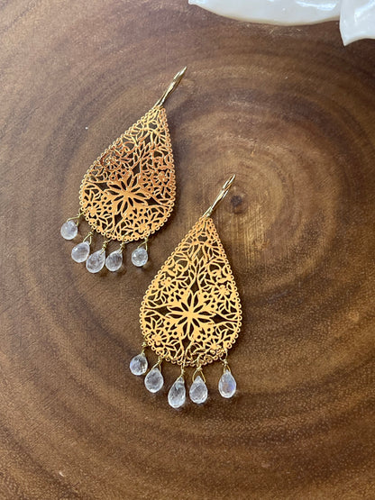 Gemstone Earrings - Chandelier Earrings - Moonstones - Tourmaline