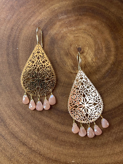Gemstone Earrings - Chandelier Earrings - Moonstones - Tourmaline