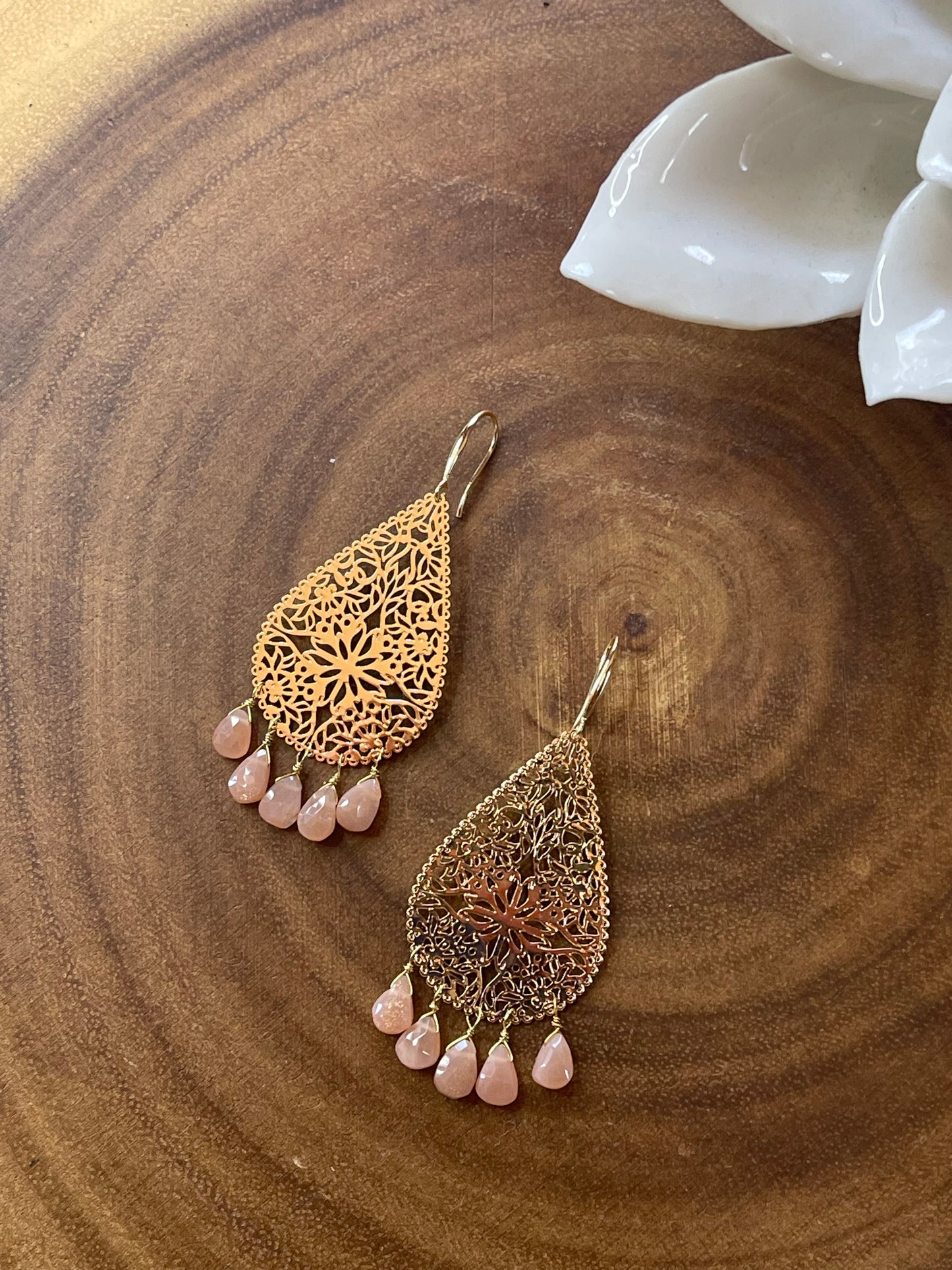 Gemstone Earrings - Chandelier Earrings - Moonstones - Tourmaline