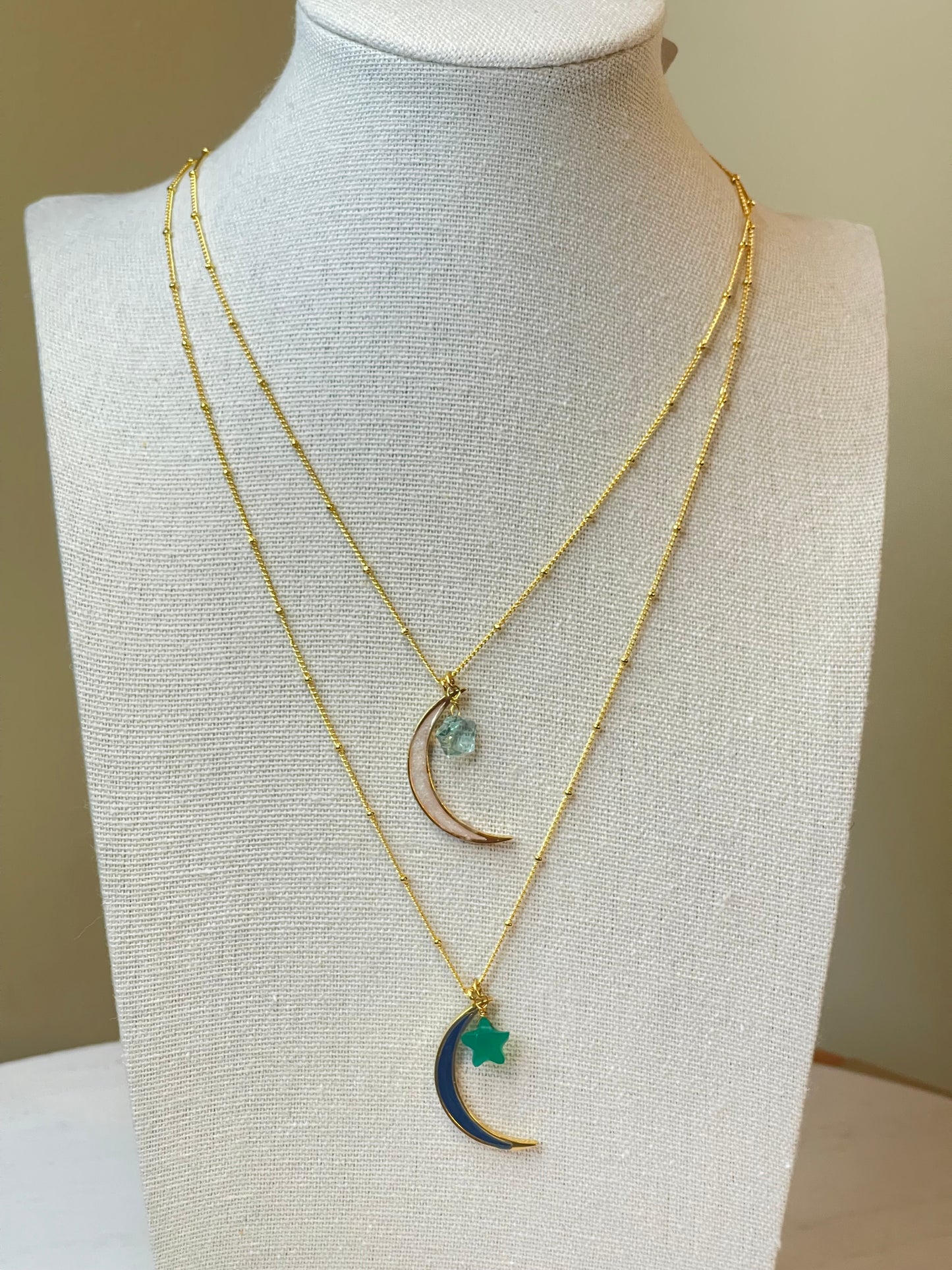 Moon Necklace - Enamel Necklace - Star Necklace