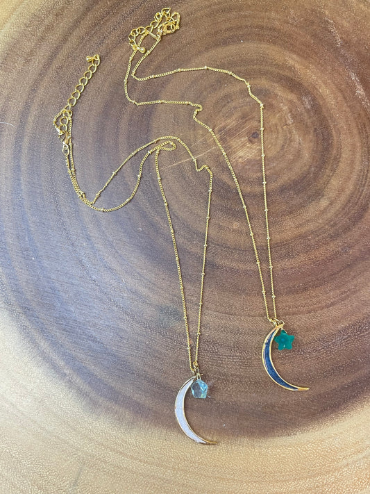 Moon Necklace - Enamel Necklace - Star Necklace