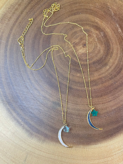 Moon Necklace - Enamel Necklace - Star Necklace