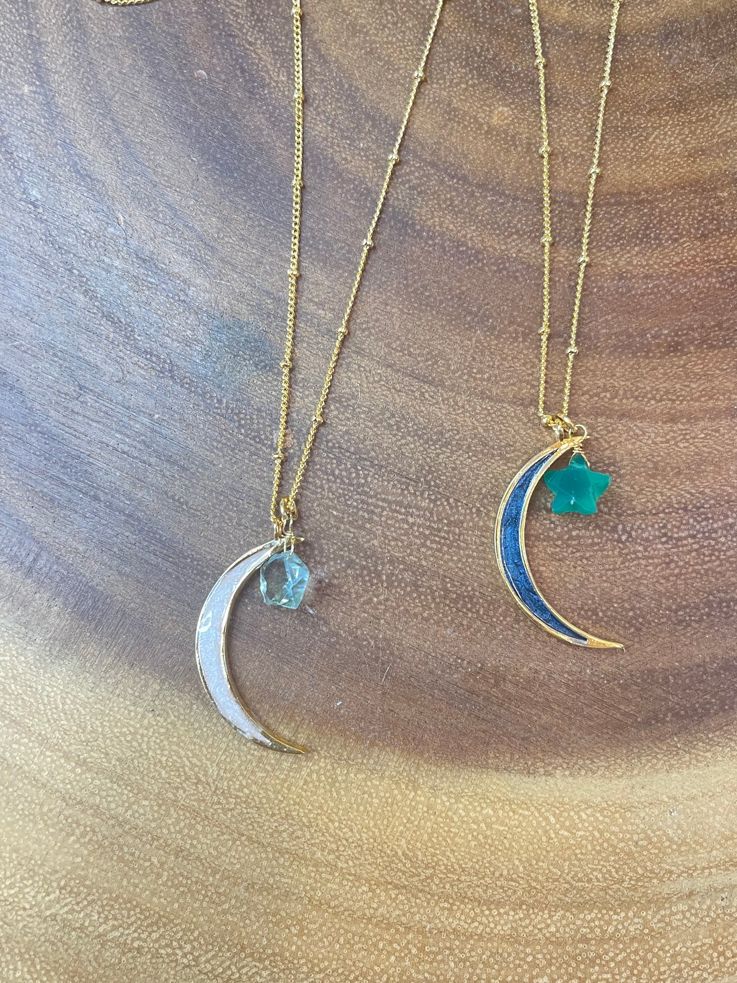Moon Necklace - Enamel Necklace - Star Necklace