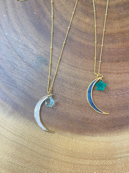 Moon Necklace - Enamel Necklace - Star Necklace