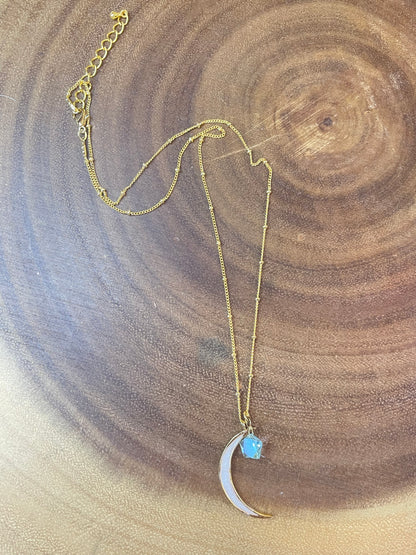 Moon Necklace - Enamel Necklace - Star Necklace