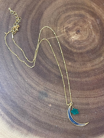 Moon Necklace - Enamel Necklace - Star Necklace