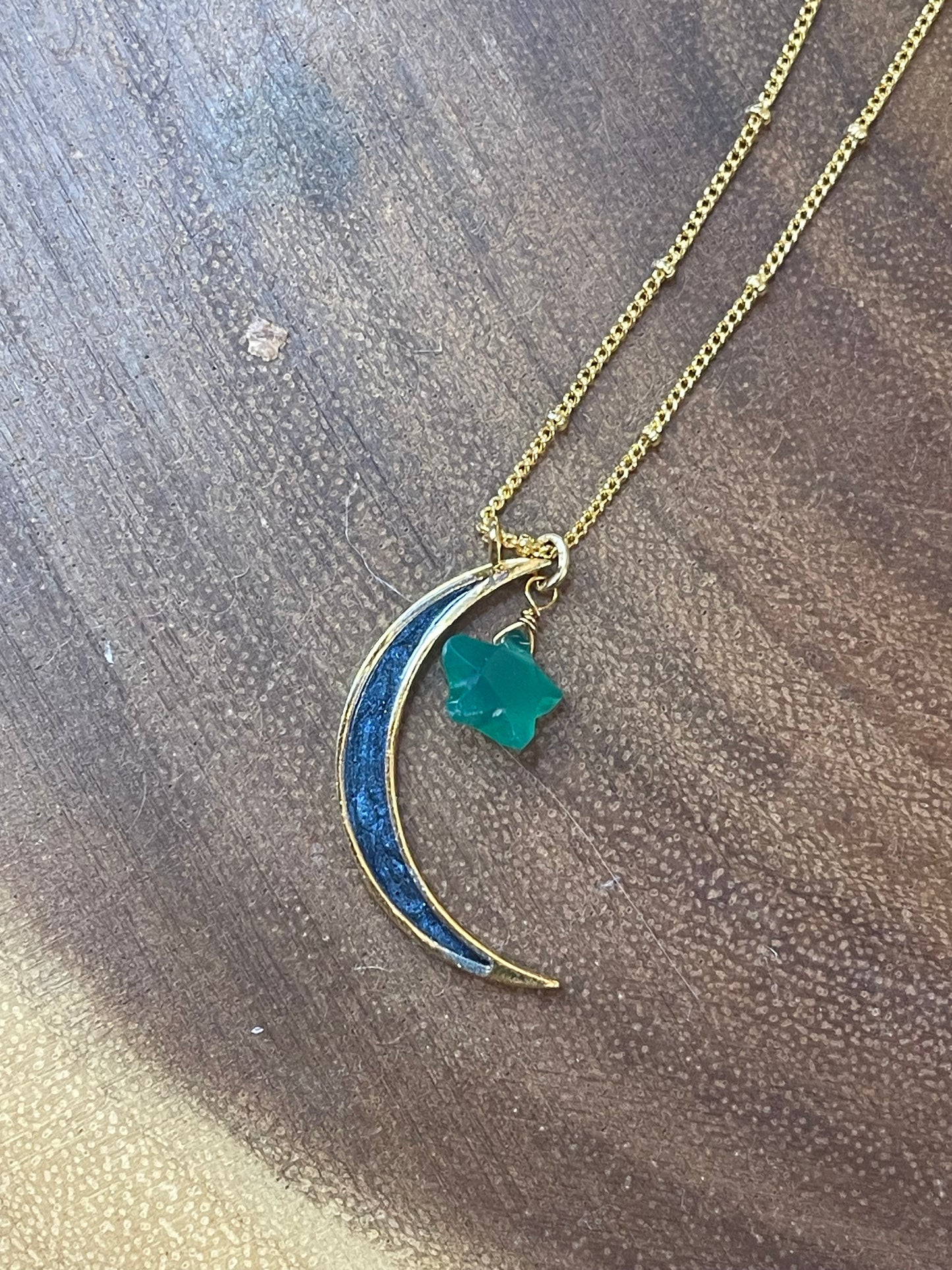 Moon Necklace - Enamel Necklace - Star Necklace