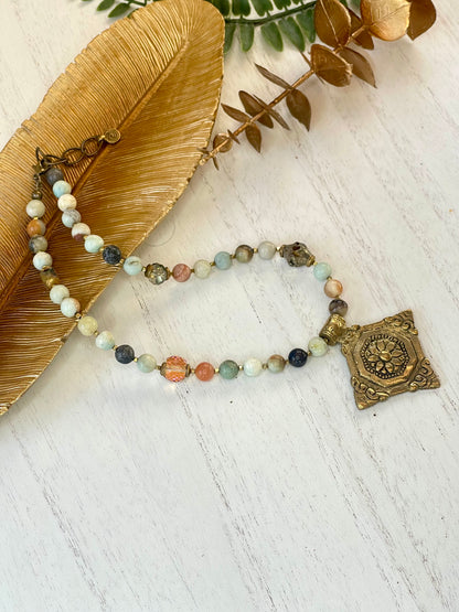 Amazonite Necklace - Brass Necklace - Boho Necklace - Statement Necklace