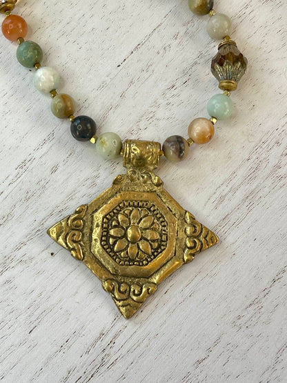Amazonite Necklace - Brass Necklace - Boho Necklace - Statement Necklace