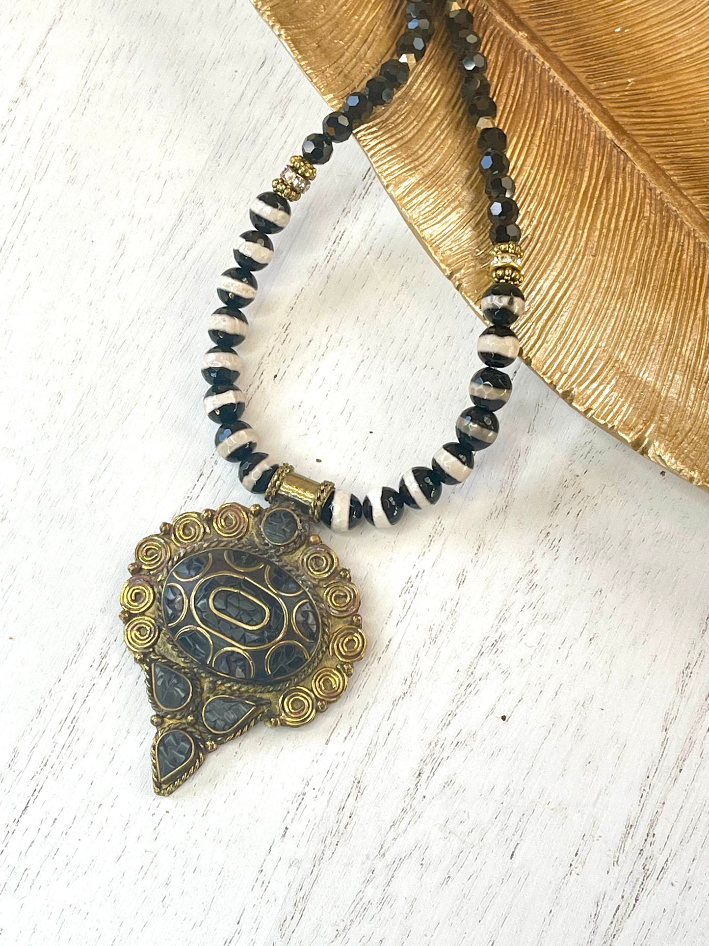 Pendant Necklace - Statement Necklace - Black Necklace - Boho Necklace