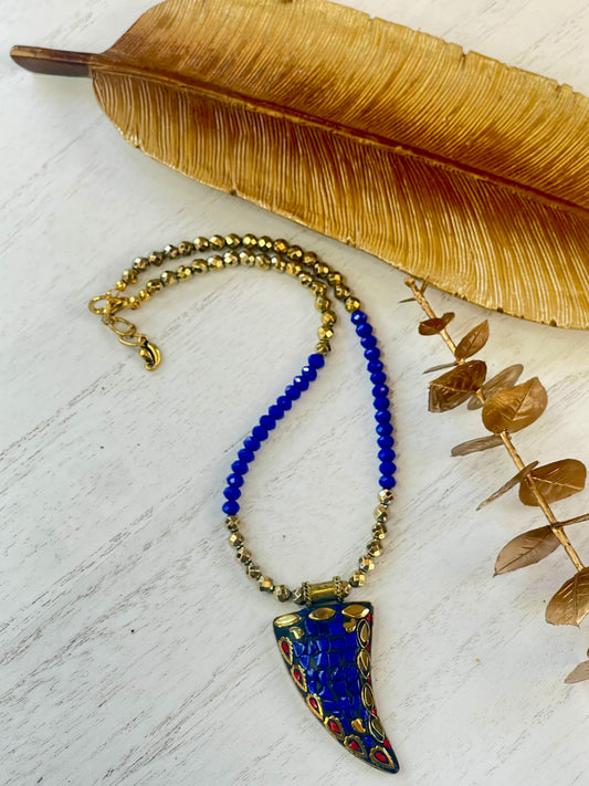 Lapis Lazulli Necklace - Pendant Necklace - Beaded Necklace - Statement Necklace
